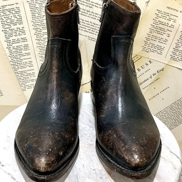 Free People Frye Billy Inside Zip Boot Distressed Black Leather Pointy Toe - Picture 6 of 13